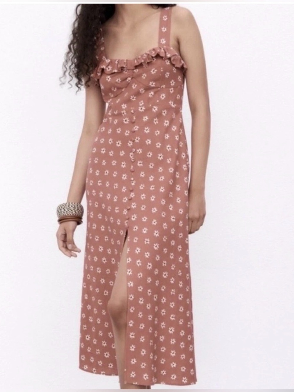 Zara Floral Midi Dress in Terracotta